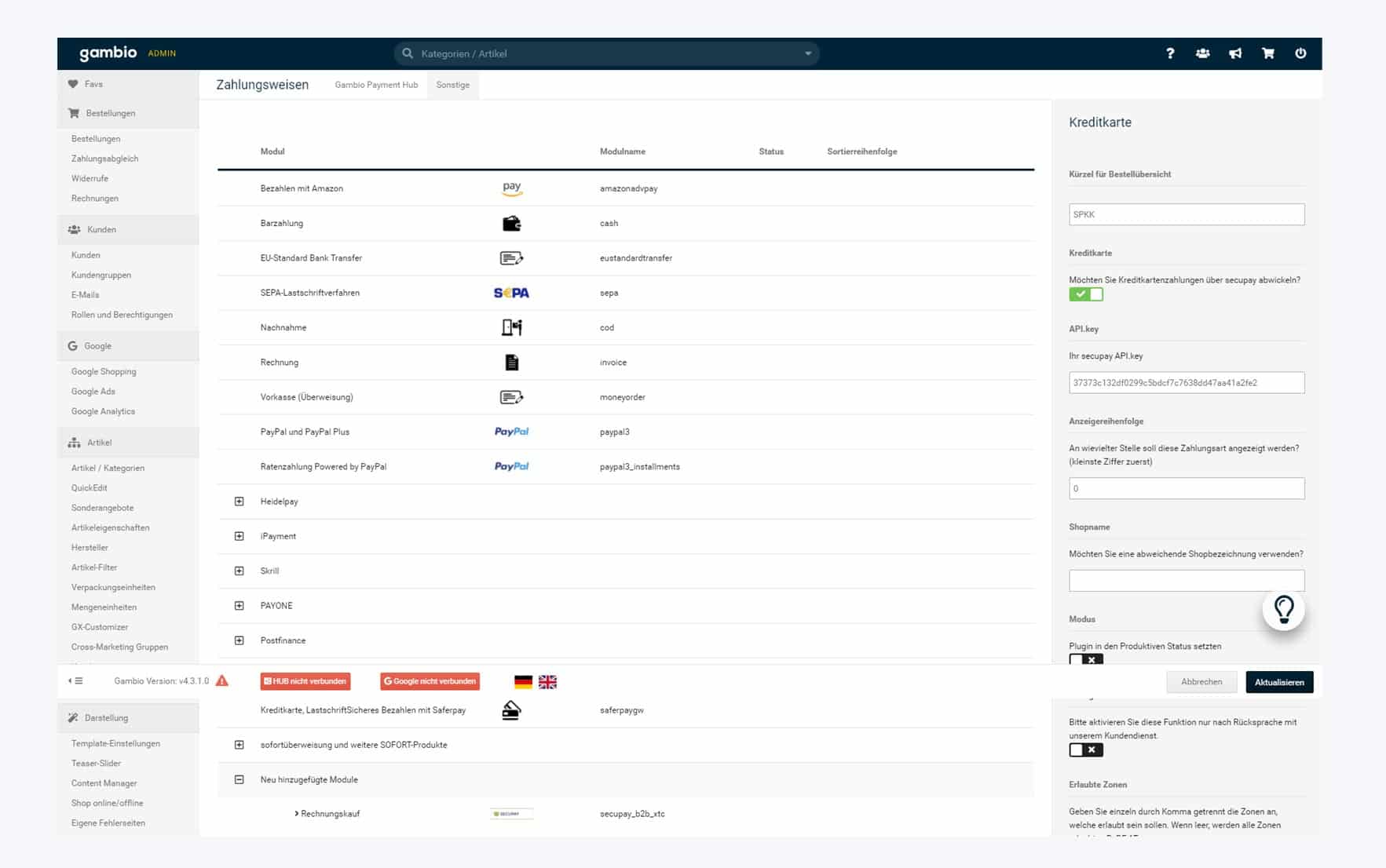 gambio Backend Zahlungsplugin