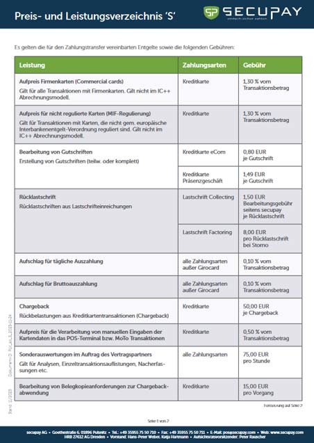 Preis-Leistungsverzeichnis-S
